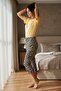 Women's Short Sleeve Stretch Fabric Capri Pajama Set Yellow - 7