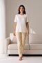 Women's Short Sleeve Stretch Fabric Pajama Set Beige - 4