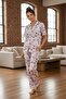 Women's Short Sleeve Stretch Fabric Buttoned Pajama Set Powder