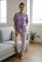 Women's Short Sleeve Stretch Fabric Buttoned Collar Pajama Set Lilac - 4