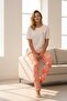 Women's Short Sleeve Stretch Fabric Pajama Set Orange - 6