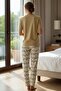 Women's Short Sleeve Stretch Fabric Buttoned Collar Pajama Set Beige - 5