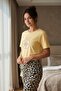Women's Short Sleeve Stretch Fabric Capri Pajama Set Yellow - 2