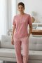 Women's Short Sleeve Stretch Fabric Buttoned Collar Pajamas Set Dusty Rose - 2