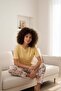 Women's Short Sleeve Stretch Fabric Pajama Set Yellow - 2