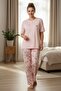 Women's Short Sleeve Stretch Fabric Plus Size Pajama Set Powder - 4