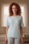 Women's Short Sleeve Stretch Fabric Capri Pajama Set Blue - 2