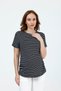 Maternity Short Sleeve Striped Pattern T-Shirt, Lycra Pieces of Viscose Fabric (Black) - 6
