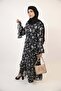 Najam- Graceful Chiffon Lined Black and White Floral Printed Maxi Dress - 2