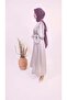 Sakeena- Enchanting Satin non sheer maxi dress with belt embellishment and bishop sleeves- Silver Gr - 6
