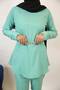 Lami - Dazzling modest two piece co ord set with belt embellishment and cuffed sleeves - Mint green - 4