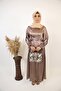 Amlass- Stunning Satin maxi dress with wrap around belt and ribbed sleeves- Earthy Beige - 2