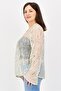 Women Embellished Open Front Long Sleeve Blouse, Beige - 2