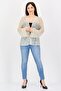 Women Embellished Open Front Long Sleeve Blouse, Beige - 4