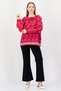 Women Tie Neck Embroidered Long Sleeve Blouse, Dark Pink - 4