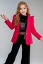 Girl's Leopard Detailed T-Shirt and Slit Wide Leg Denim Pants with Fuchsia Blazer Jacket - 3