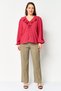 Women V-Neck Textured Long Sleeve Blouse, Dark Pink - 4