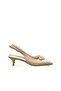 Women's Beige Satin Medium Heel Stiletto Buckled New Season Hk1094 - 3