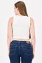 Women Crew Neck Sleeveless Ribbed Tank Top, Off White - 3