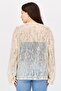 Women Embellished Open Front Long Sleeve Blouse, Beige - 3