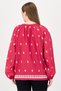 Women Tie Neck Embroidered Long Sleeve Blouse, Dark Pink - 3