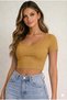 Women's 4-Pack Corded Fabric Ribbed Knit Cotton Pack Body-Hugging Square Collar Cropped T-Shirt - 2