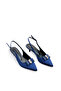 Women's Navy Blue Satin Medium Heel Stiletto Buckled New Season Hk1096 - 7