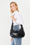 Patent Leather Leather Knot Detailed Oval Form Leopard Lined Large Size (38X22) Women Shoulder Bag - 2