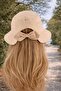 Women's Linen Bucket Hat with Bowknot Beige Summer Beach Hat, Adjustable Wide Brim Vacation Hat - 3
