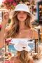 Women's Linen Bucket Hat with Bow White Summer Beach Hat, Adjustable Wide Brim Vacation Hat - 2