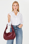 Patent Leather Leather Knot Detailed Oval Form Leopard Lined Large Size (38X22) Women Shoulder Bag - 3