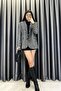 Double-Breasted Collared Herringbone Blazer Jacket - Gray Gray