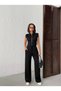 Women's Polo Collar Zippered Cropped Vest and Wide-Leg Pants with Stitching Two-Piece Set - 3
