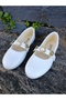 Girl's White Glittery Accessory Detail Comfortable Sole Children's White Ballet Flats Shoes - 7