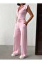 Women's Polo Collar Zippered Cropped Vest and Wide-Leg Pants with Stitching Two-Piece Set - 3