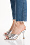 Ruched Detail Crystal Stone Goblet Heels Slipper - 5