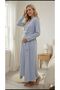 Women's Blue Shawl Collar Maternity Nightgown Set with Dressing Gown - 3