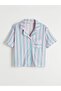 Shirt Collar Striped Women's Shorts Pajama Set - 2