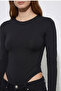 Women's Long Sleeve Basic Blouse -Black - 5