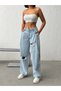 TREND HIGH WAIST SPECIAL DESIGN WIDE LEG JEAN RIPPED BAGGY PALAZZO PANTS - 8