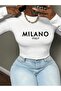 Women's Long Sleeve Milano Printed Crew Neck Combed Cotton Cropped Bodysuit