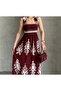 Women's Burgundy Ethnic Pattern Elegant Cut-Out Back Chest Shoulder Strap Fully Elastic Gipeli Dress - 4