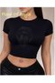 Black Babby Tee Stone Patterned Mouth Special Design