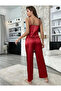 Women's Satin Collared French Lace Detailed 2-Piece Pajama Set - 5