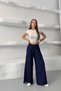 Women's Navy Blue High-Waisted Wide-Leg Pants with Elastic Waist for Freedom of Movement - 6