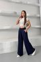 Women's Navy Blue High-Waisted Wide-Leg Pants with Elastic Waist for Freedom of Movement - 3