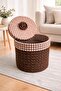 Covered Woven Basket – Brown Bohemian Decorative Organizer - 4