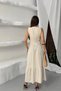 Women's Beige Linen Bohemian Embroidered Vest Set Straps Midi Length Dress Set - 9