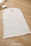 Linen Minimal Kaaba Embroidered Ruffled Prayer Rug Dowry Bundle Umrah and Hajj Gift Prayer Mat with Prayer Beads