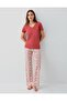 Women's Summer 50% Cotton 50% Modal Pajama Set – V-Neck Short Sleeve Top and Patterned Long Bottom, Comfortable Ke - 2